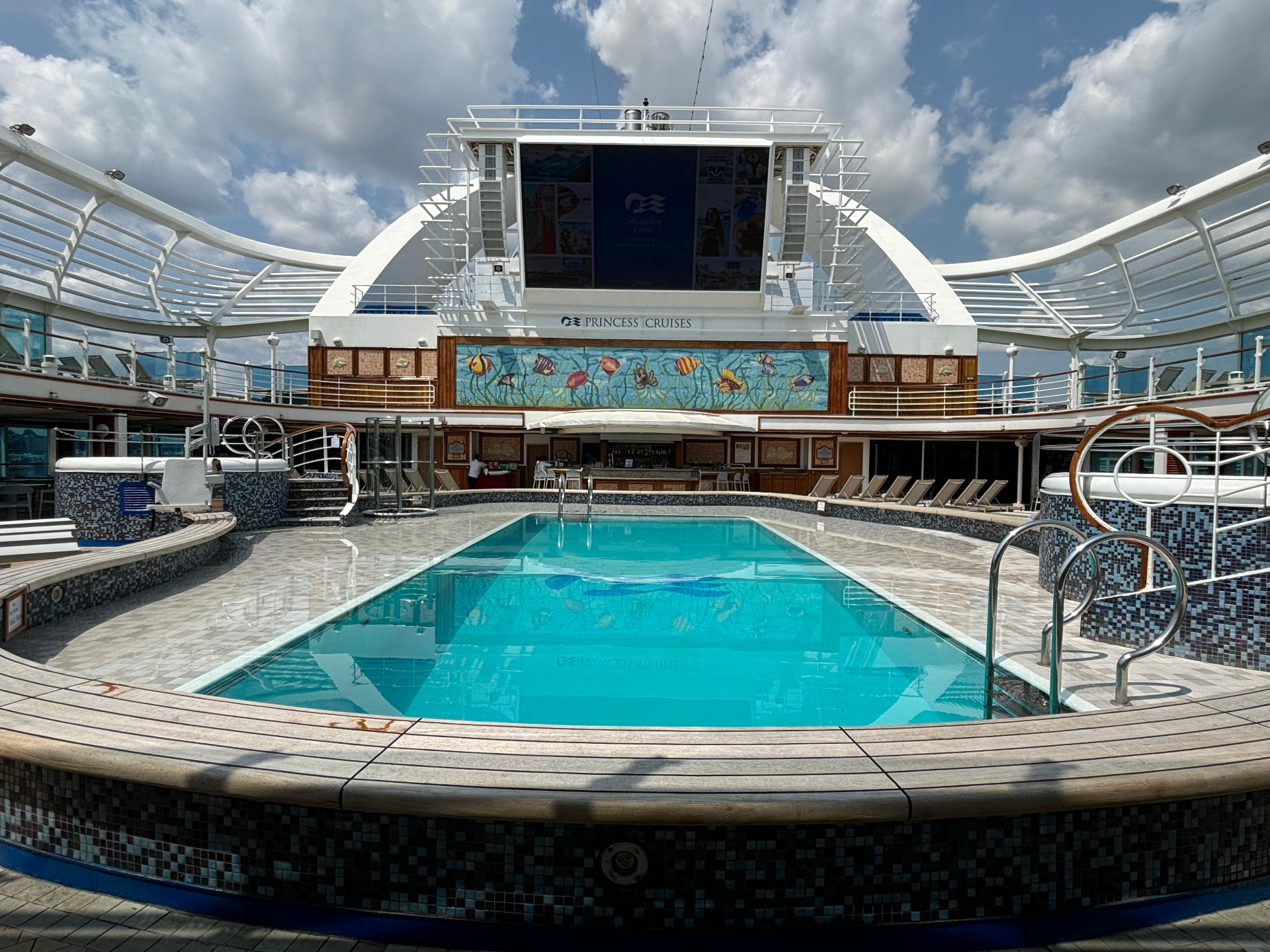 Cruise pool deck with LED screen