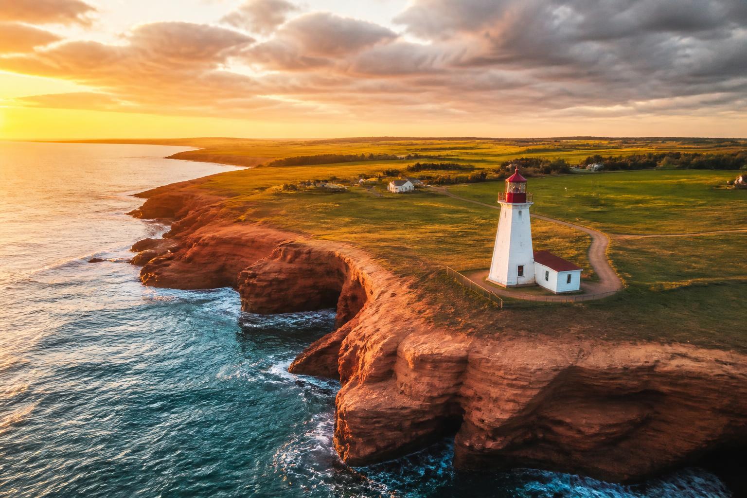 Coastal lighthouse at golden hour