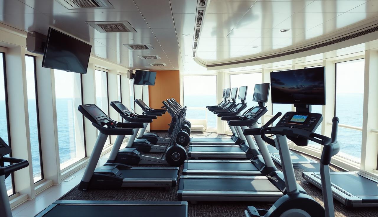 Cruise fitness center with TVs
