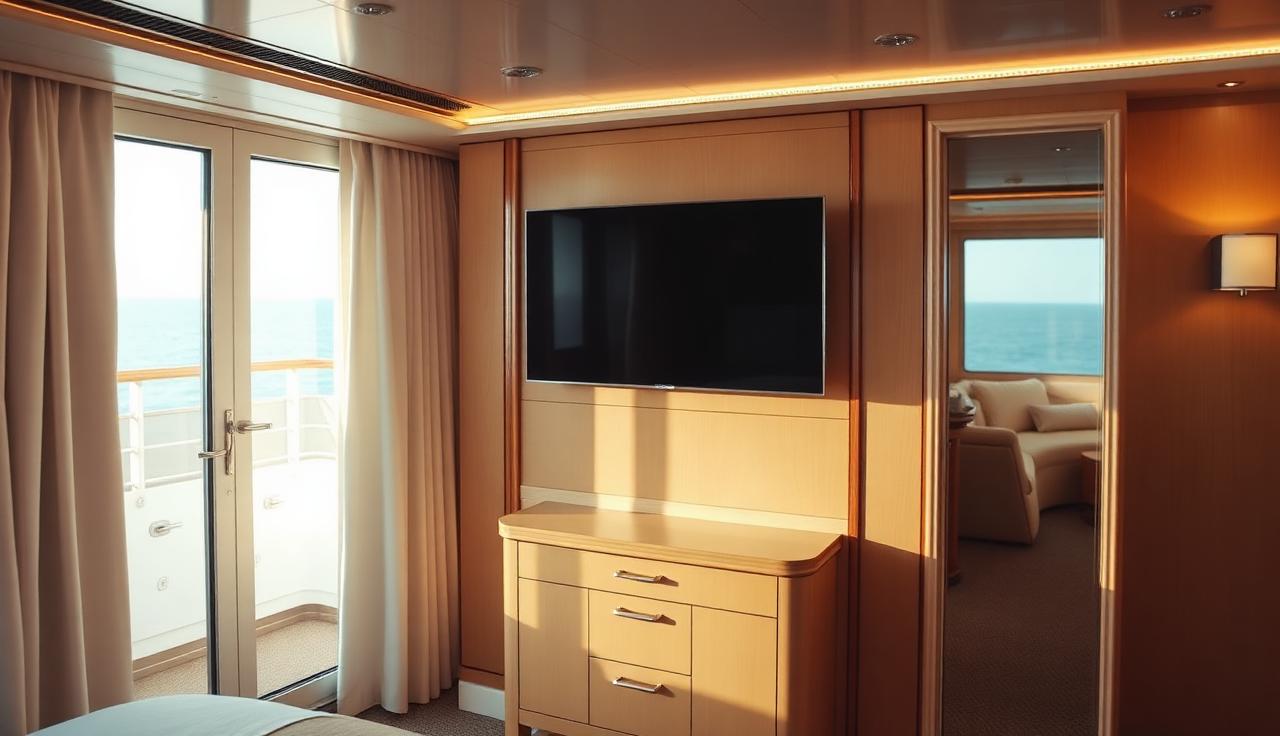 Cruise stateroom with in-cabin TV
